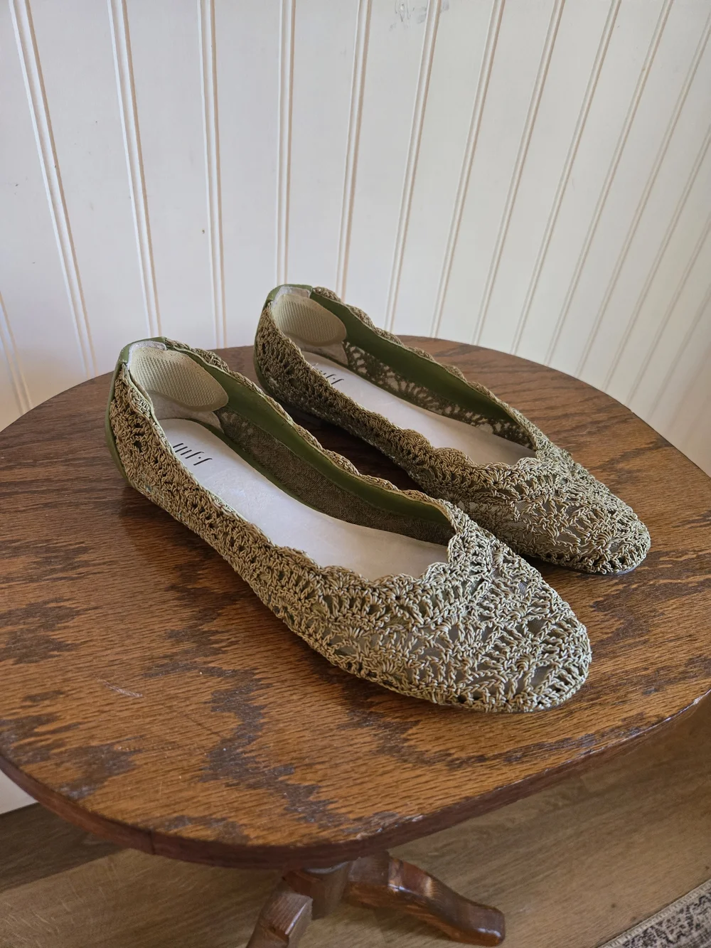 J. Jill Cottagecore Crochet Olive Ballet Flats — Women’s Casual Slip-Ons